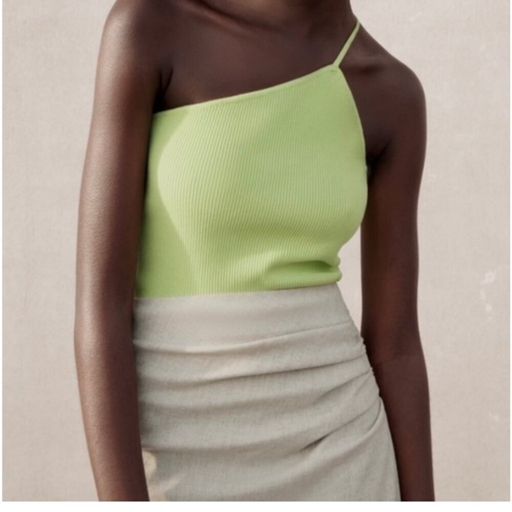 Zara Women’s Asymmetric One Strap Cami Tank Top Size Small Neon Green NEW